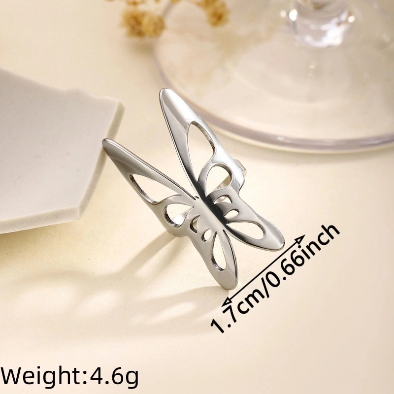 Exaggerated Artistic Oversized Flower Butterfly 304 Stainless Steel Open Rings