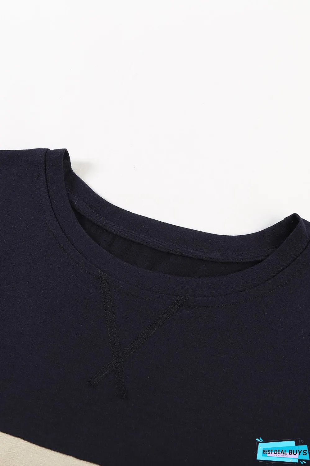 Women's Orange Contrast Colorblock Short Sleeve Casual T-shirt