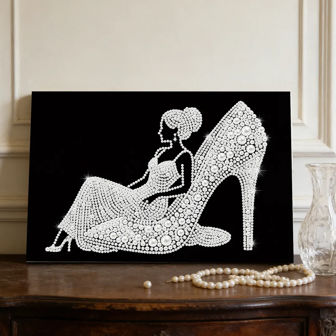 DIY Girl In High Heels Pearl Painting Art Kits with Frame 7.87x11.81in Pearl Gem Paintings Picture Arts Craft for Adults Beginners Home Wall Decor