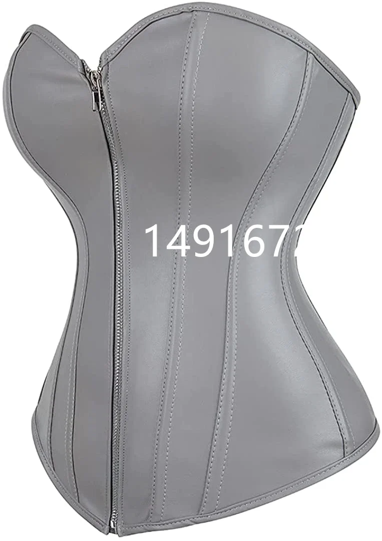Billionm Sapubonva Leather Corset Lace up Zipper Shiny Corsets Bustier Overbust Burlesque Costumes Body Shaper Sexy Women Plus Size Black