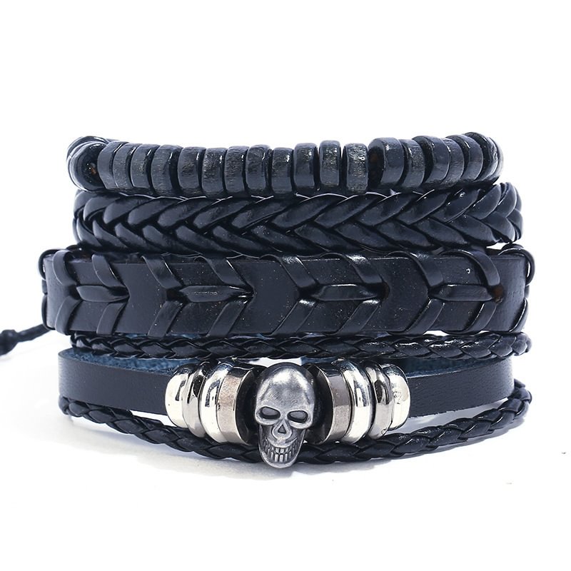 Minnieskull Skull beaded retro braided bracelet set - Minnieskull