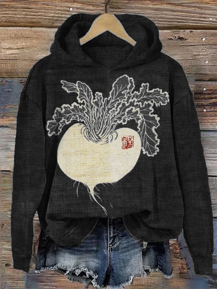 Cute Radish Japanese Lino Art Comfy Hoodie