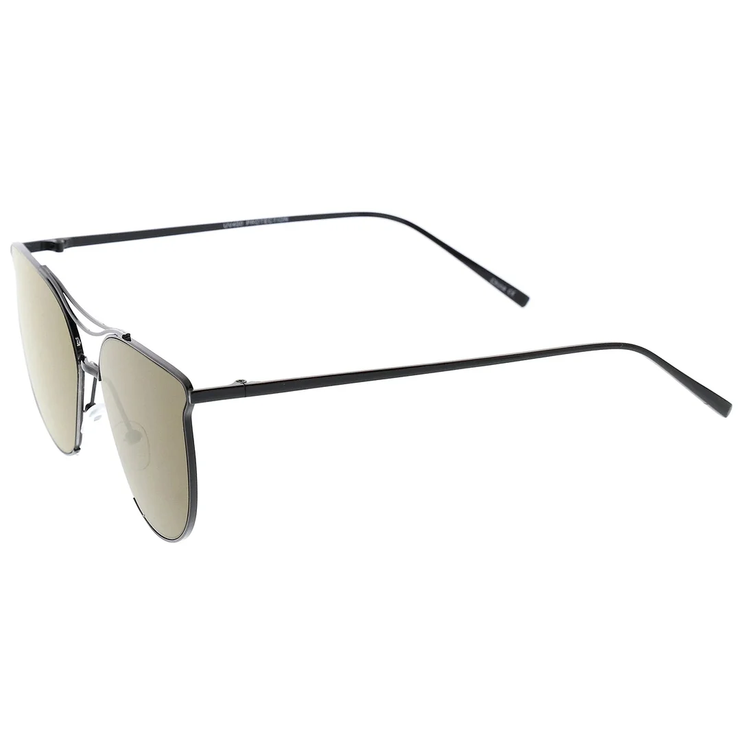 Modern Metal Cat Eye glasses With Double Nose Bridge Round Mirrored Flat Lens 55mm