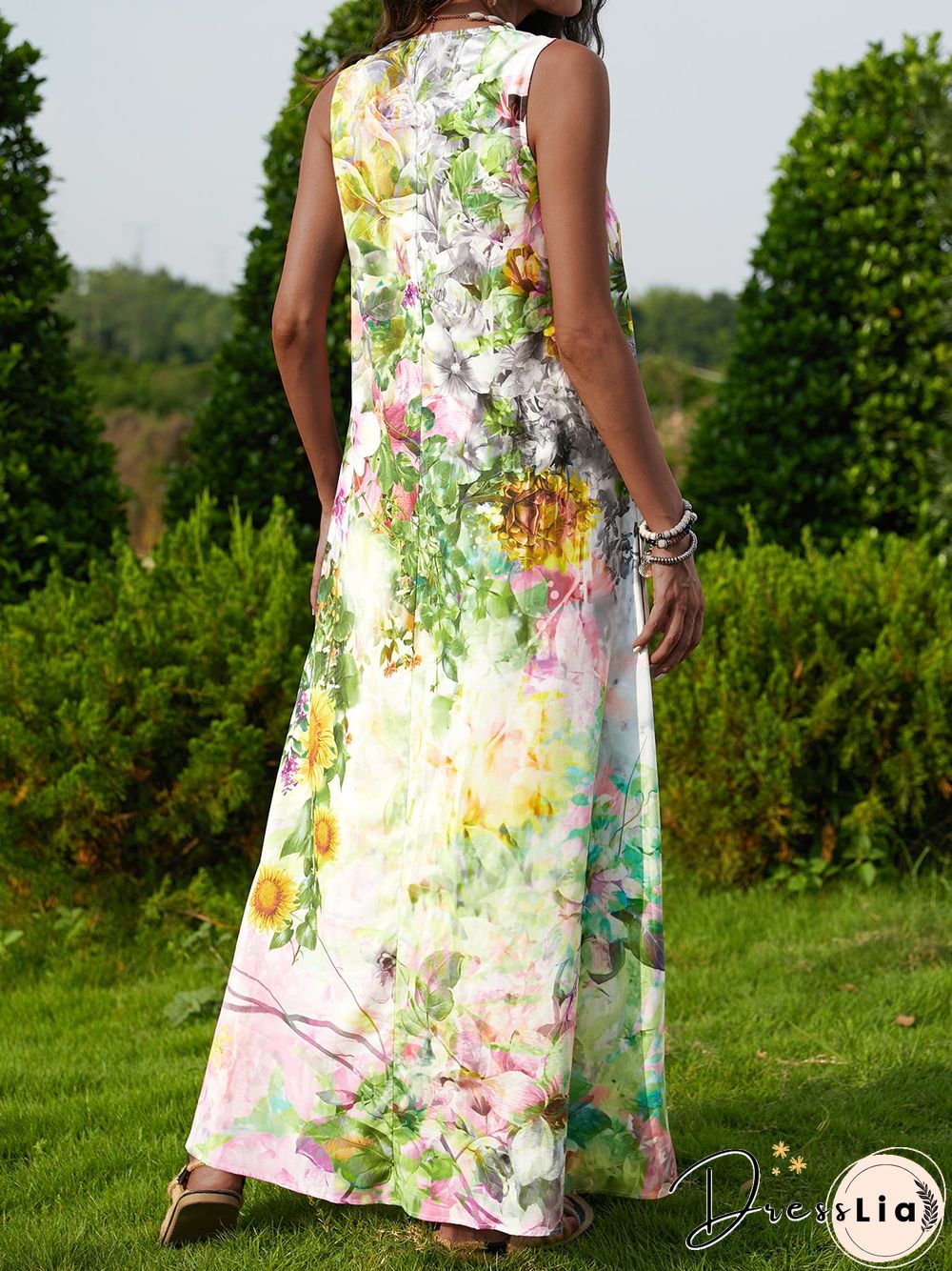 Sleeveless Floral V Neck Dresses
