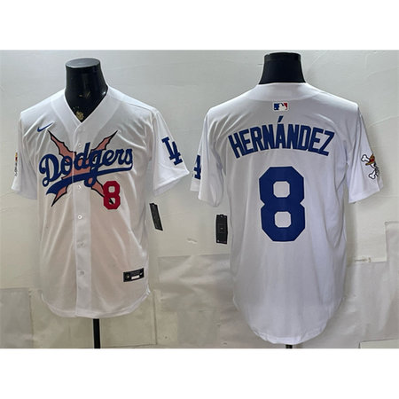 Men's Los Angeles Dodgers x One Piece #8 Enrique Hernandez White Vapor Premier Limited Stitched Baseball Jersey