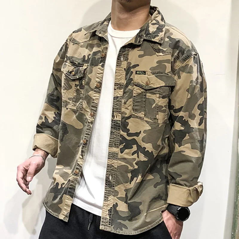 Vintage Camouflage Cotton Heavyweight Casual Shirt