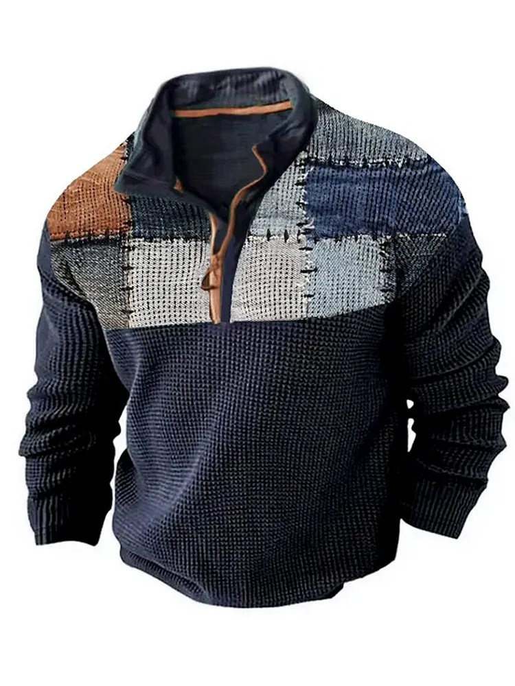 Men's Color Block Printed Zipper Sweatshirt