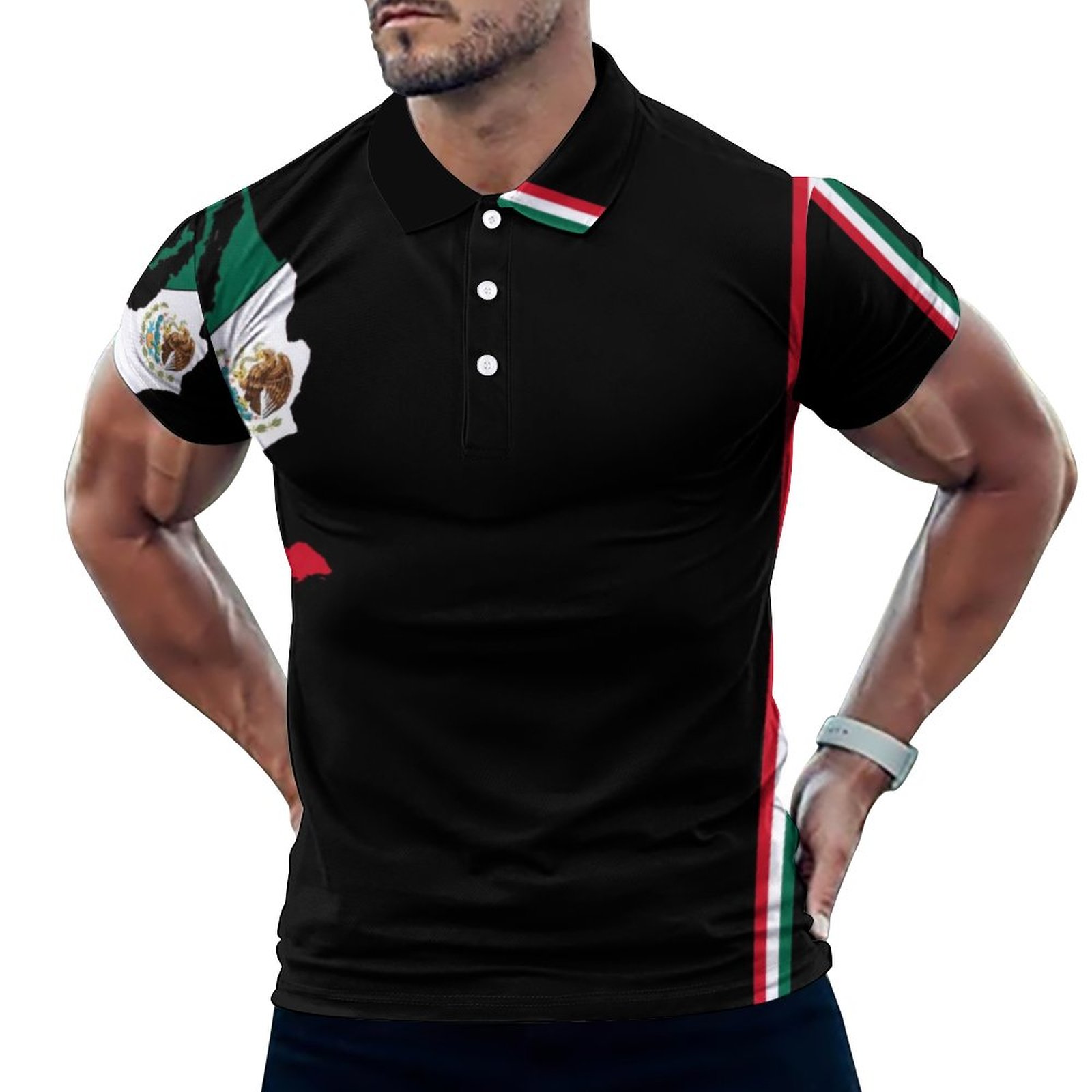 Mexican Flag Mexico lady Modern Logo Stripe Men's Short Sleeve Casual Polo Shirts