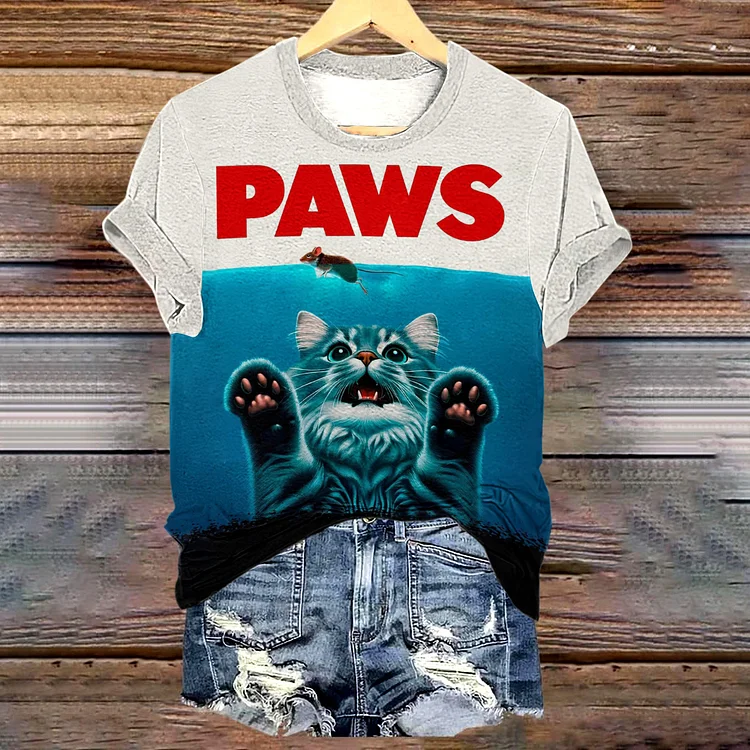 Women's Funny Paws SharkCat Poster Art T-Shirt