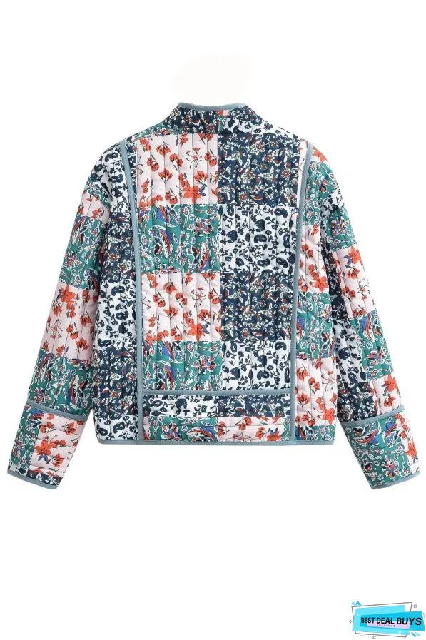 Fashion Printed Loose Casual Cardigan Short Quilted Cotton Jacket