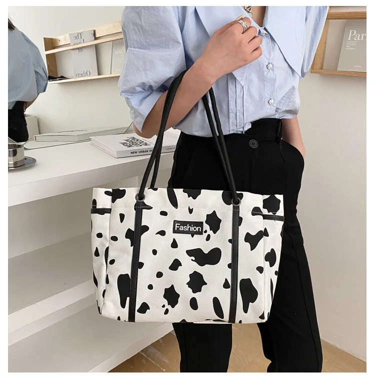 Cow Canvas Black and White Shoulder Bag BE766