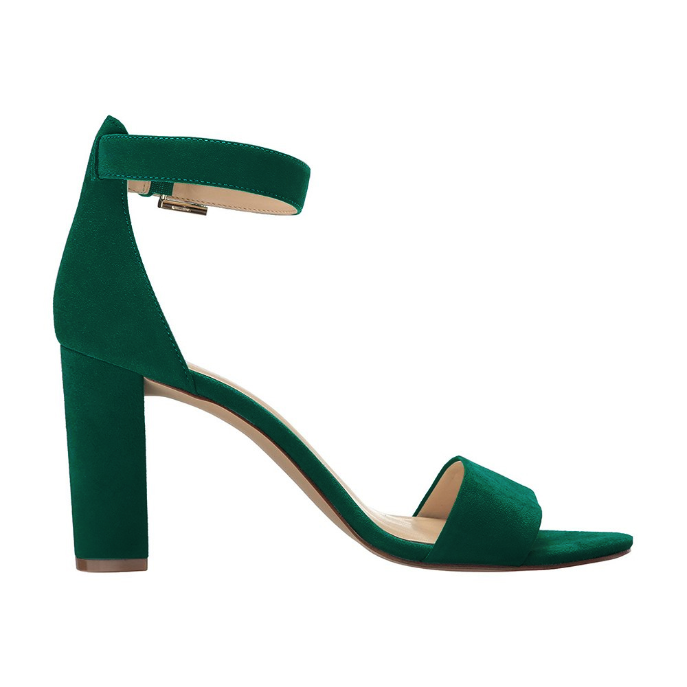 90mm Women's Ankle Strap Pumps Heel Sandals Green Suede-vocosishoes