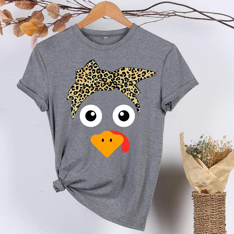Turkey Face With Leopard Headband Thanksgivin T-Shirt-08651-Annaletters