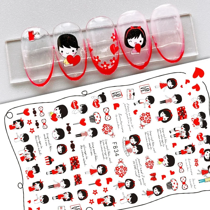 1PC Valentine's Day 3D Nail Stickers Heart Love Self-Adhesive Slider Letters Nail Art Decorations Decals Manicure Accessories-Nail Inspo