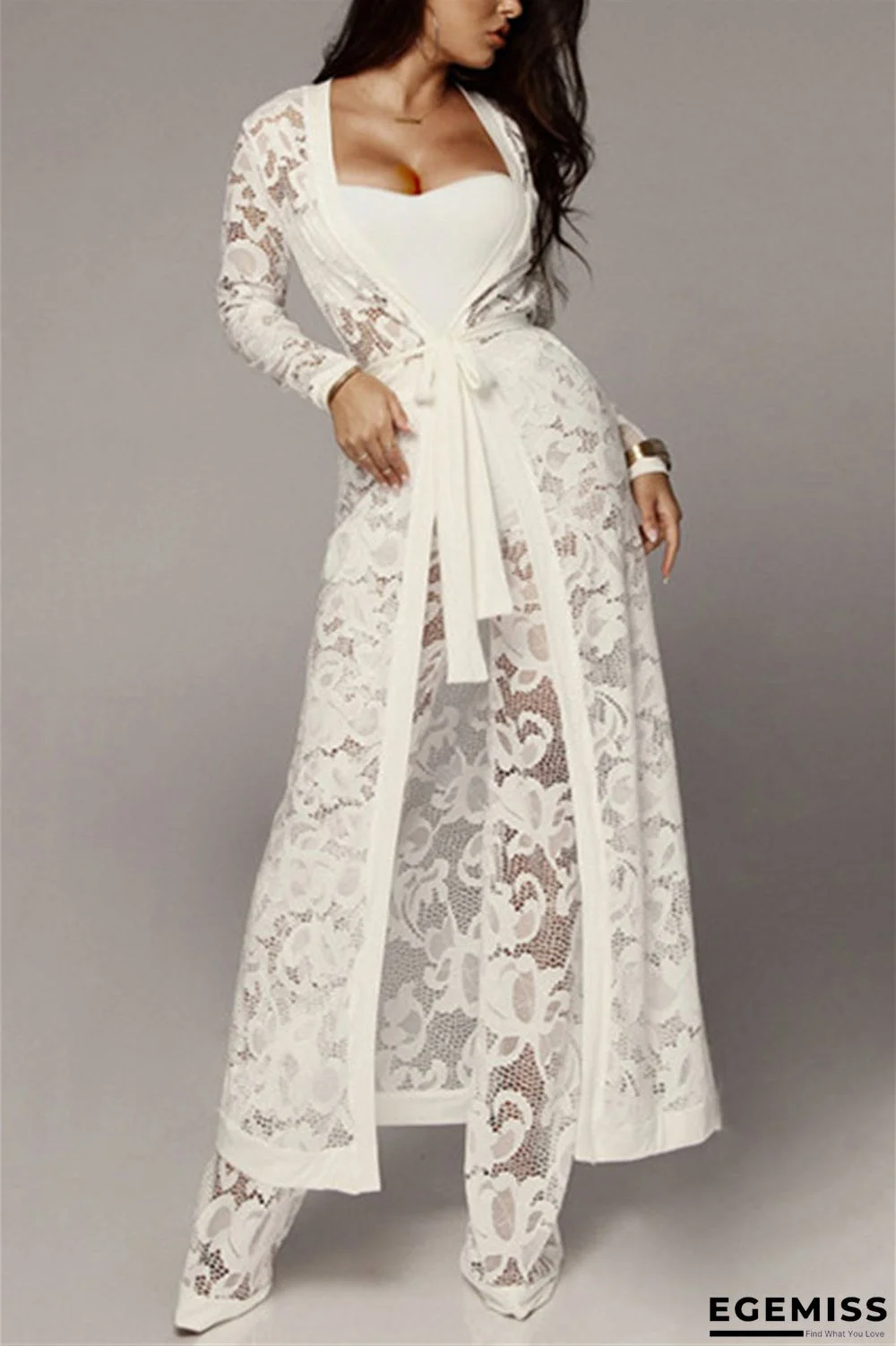 White Fashion Sexy Solid See-through Long Sleeve Three-piece Set | EGEMISS