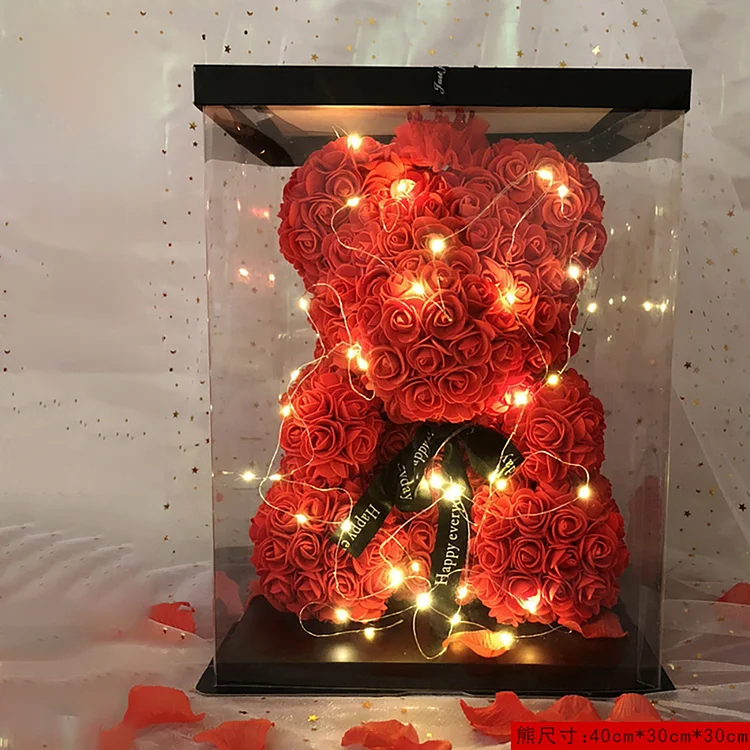 40cm Rose Bear PVC/Acrylic Gift Box Everlasting Flower
