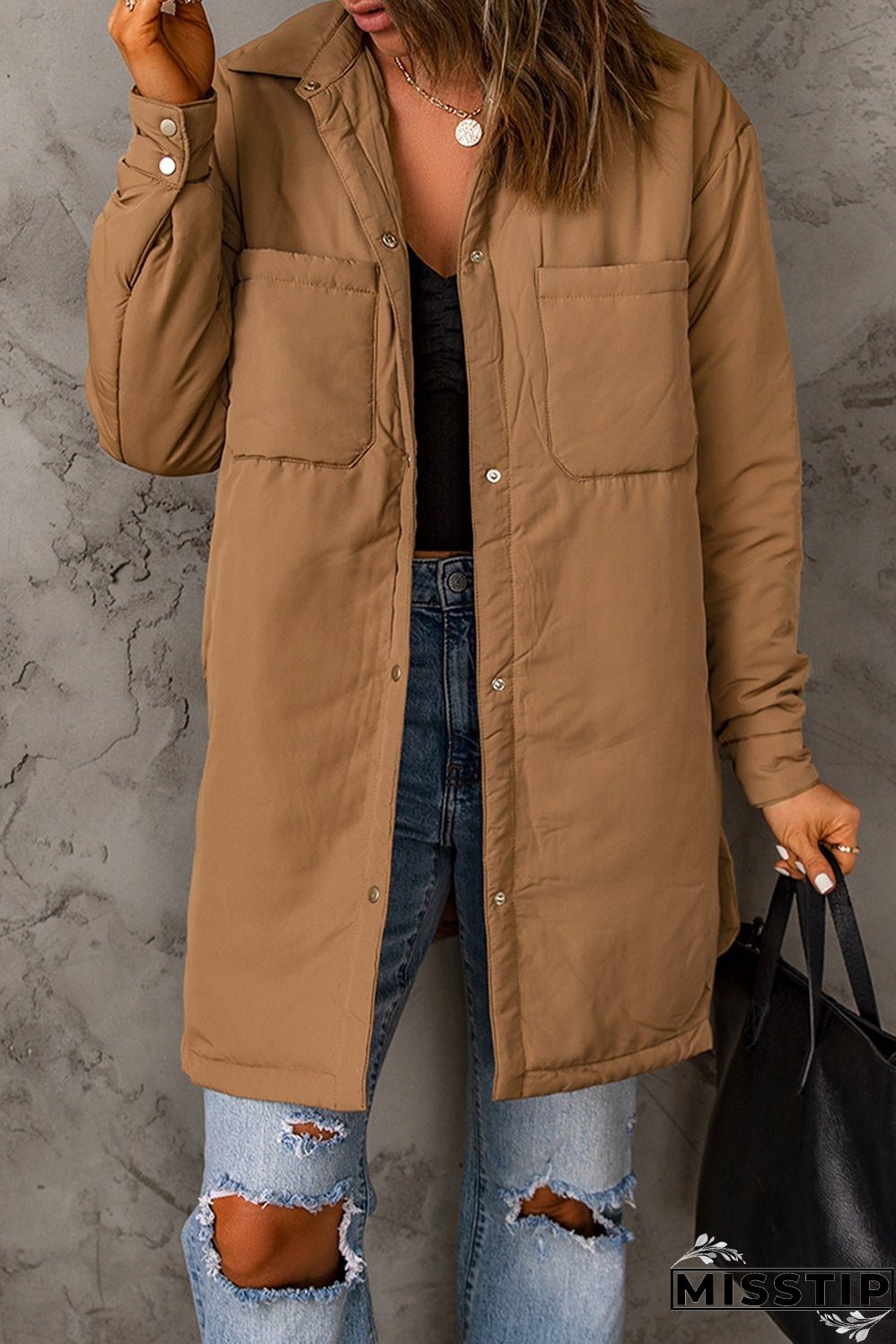 Brown Button Down Padded Jacket