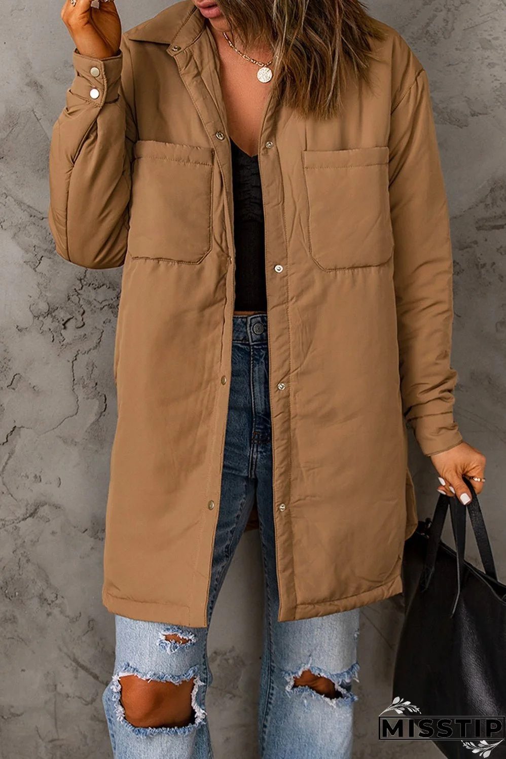 Brown Button Down Padded Jacket
