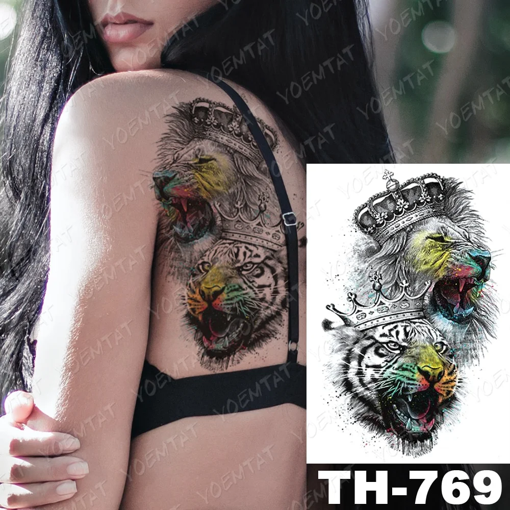 Sdrawing Temporary Tattoo Stickers Wolf Tiger Leopard Lion Moon Feather Star Flash Tattoos Female Back Body Art Fake Tatoo
