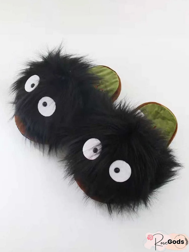 Halloween Black Coal Ball Mohair Fun Look Indoor Slippers