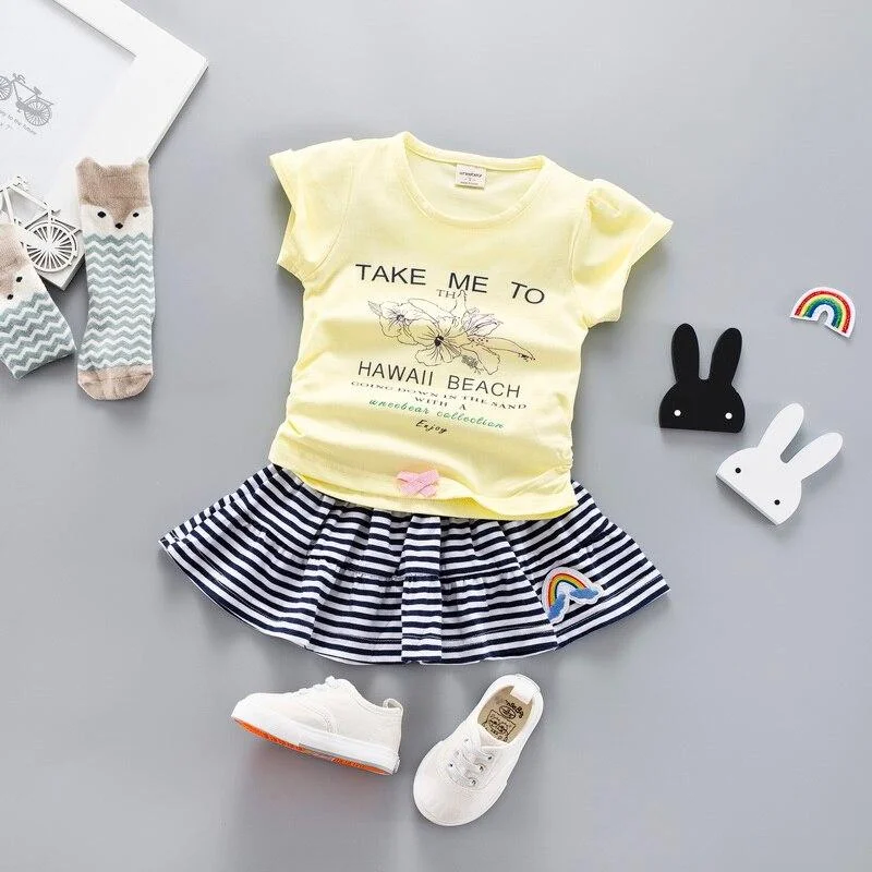 Girls Clothes Fashion Baby Girl Summer Dress Clothes Set for Toddler Ruffle Short Sleeve Tshirt Toddler Suit 1 2 3 4 Years