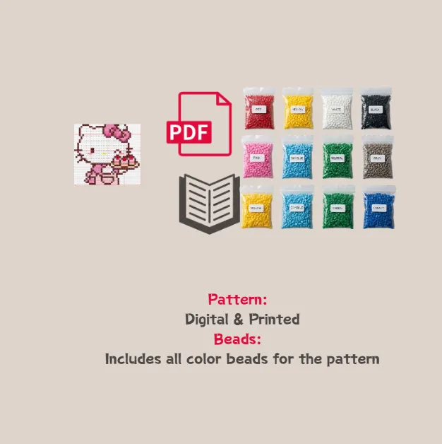 Cupcake Kitty Pattern Fuse Bead Kit  | Cute DIY Fuse 1074 Beads Set