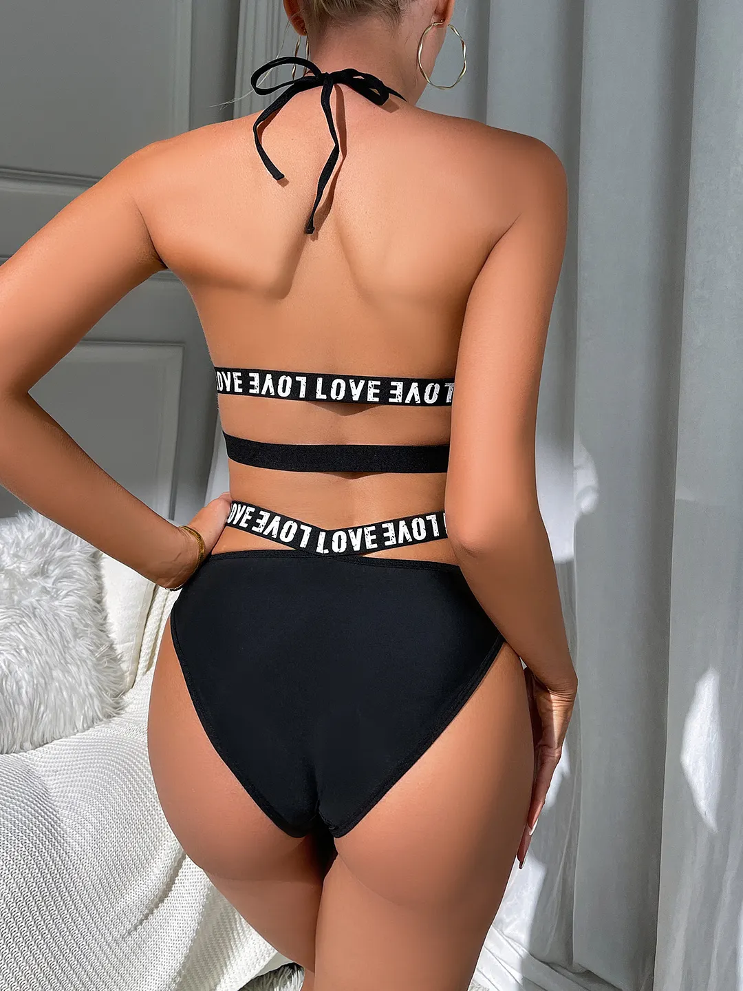 Churchf Sex Lingerie Sexy Women's Hollow Hanging Neck Bra Underwear Letter Sex Suit