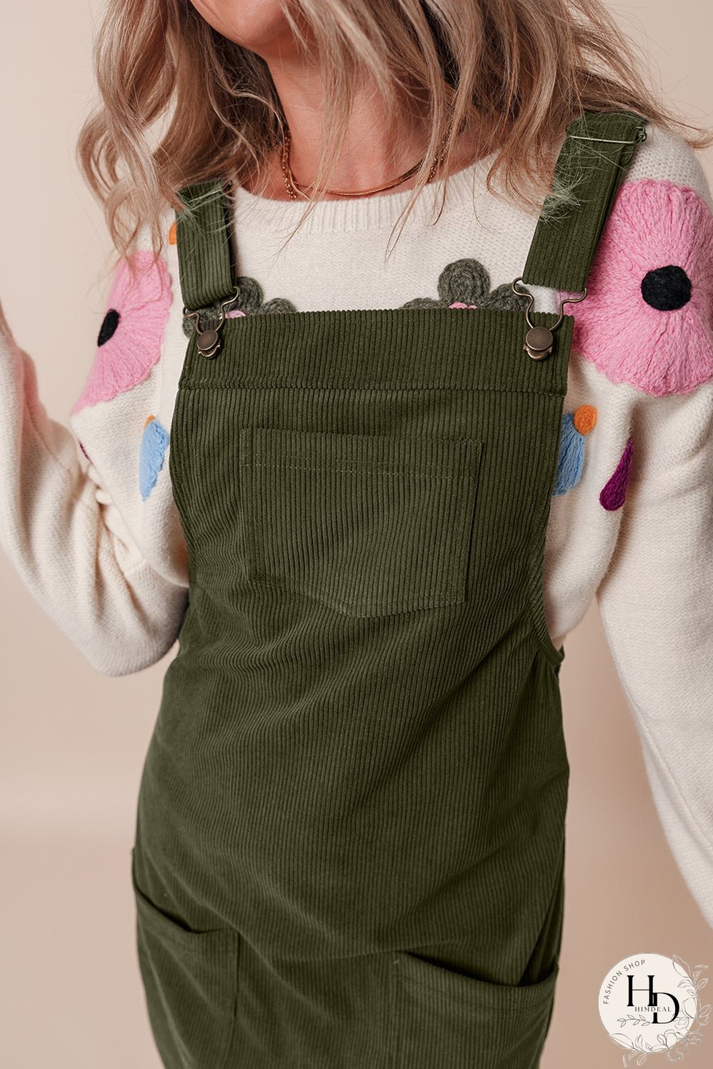 Women's Olive Green Corduroy Mini Dress