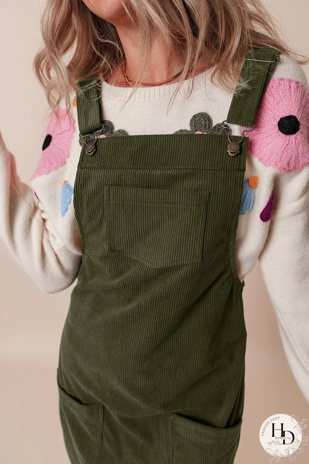 Women's Olive Green Corduroy Mini Dress