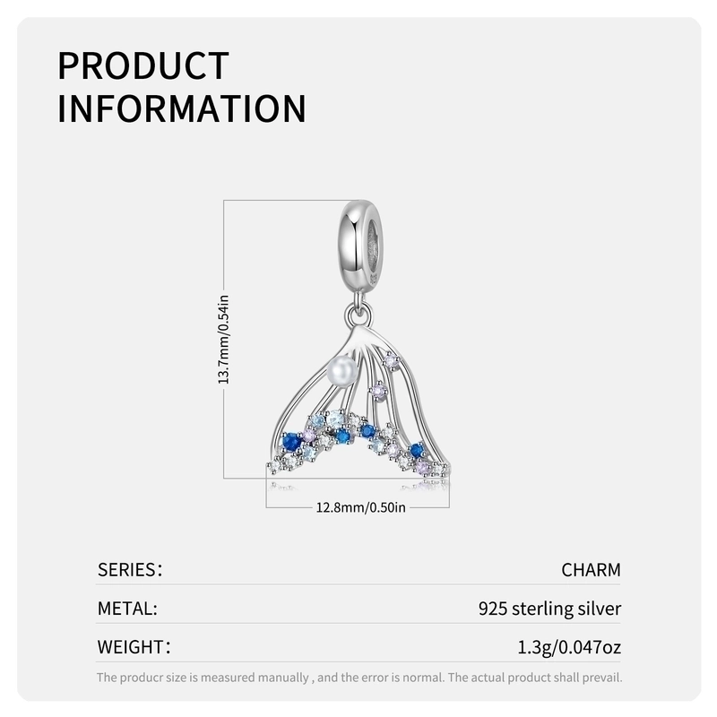 1 Piece 12.8*13.7mm Hole 3~3.9mm 925 Sterling Silver Zircon Dolphin Mermaid Shark Polished Pendant Jewelry Accessories