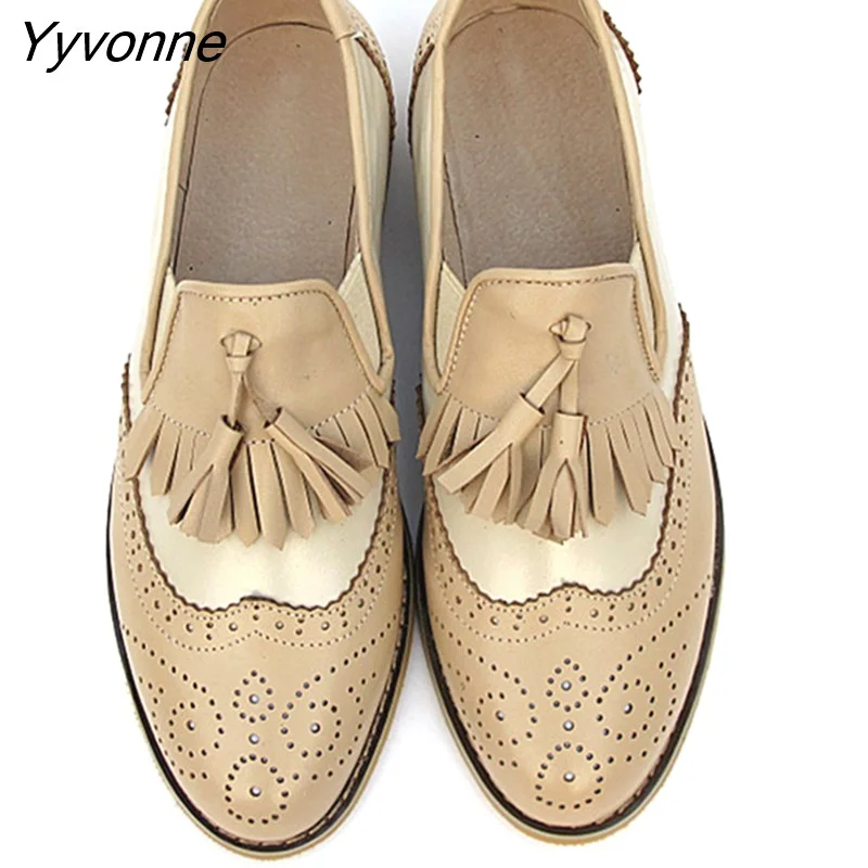 Yyvonne Women oxford Spring shoes genuine leather loafers for woman sneakers female oxfords ladies tassel single shoes 2023 summer shoes
