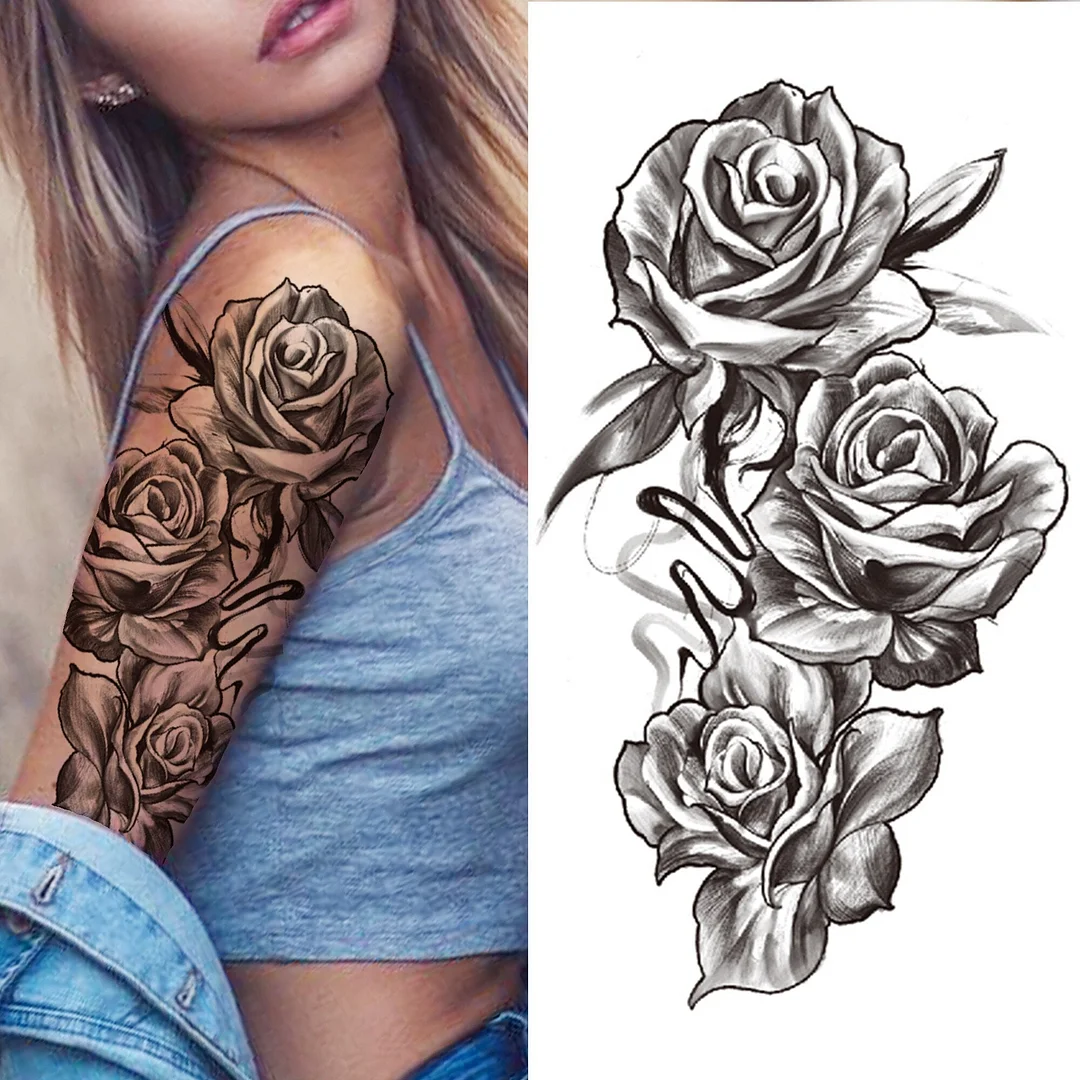 Death Skull Flower Temporary Tattoo For Women Girls Snake Bird Peony Tattoo Sticker Black Fake Blossom Sexy Tatoo Transfer Adult 1108