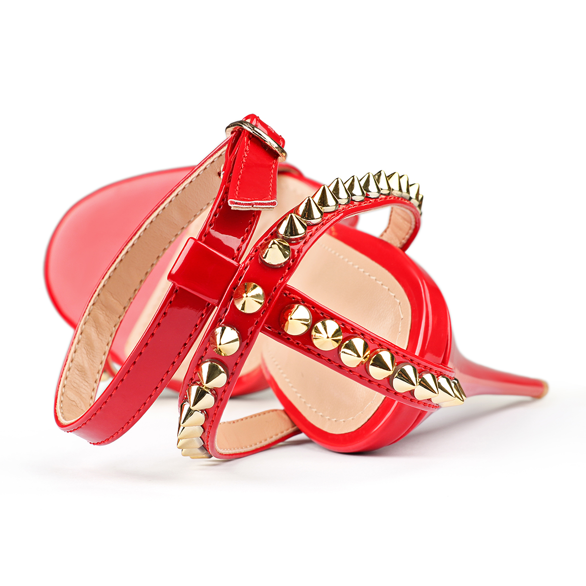 120mm Women's Sandals Stiletto Red Bottom High Heels Open Toe Ankle Strap Rivet Studs Shoes-MERUMOTE