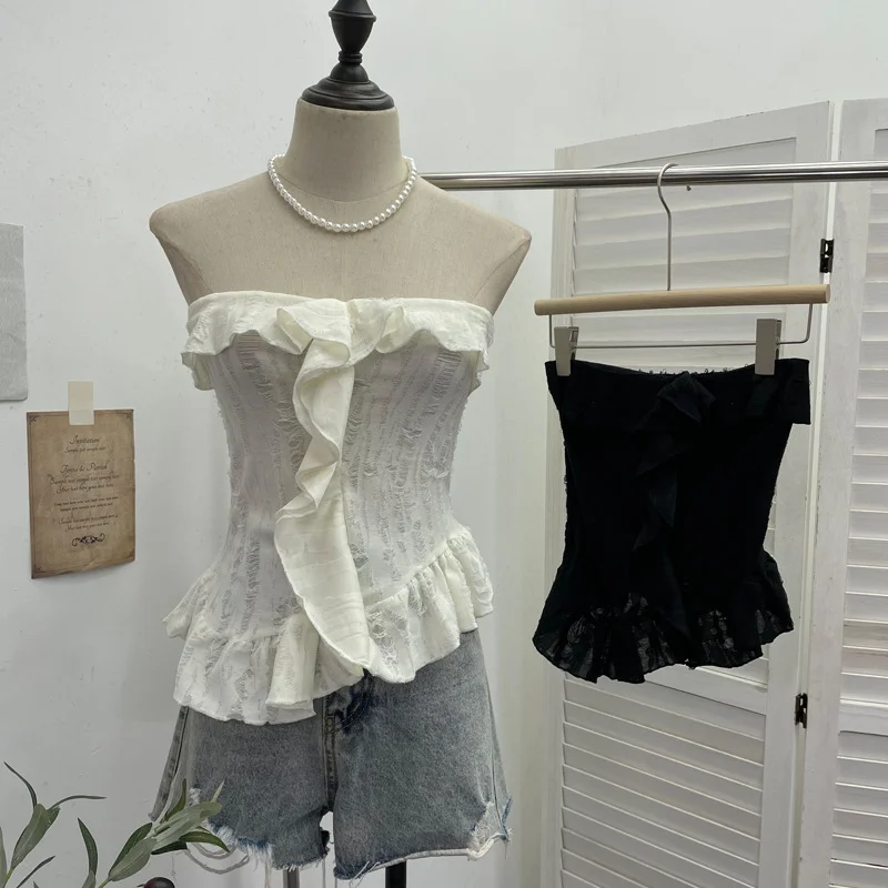 Uveng Real Shooting Wasteland Wind Thoracic Thoracic Do Old Hole Irregular Lotus Leaf Side Vest Millennial Babes Sleeveless Top 9228