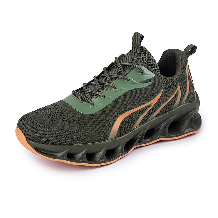 Men's Flame Shoe Breathable Mesh Inflatable Insole Knife Edge Running Travel Daily Walking Sneakers Green