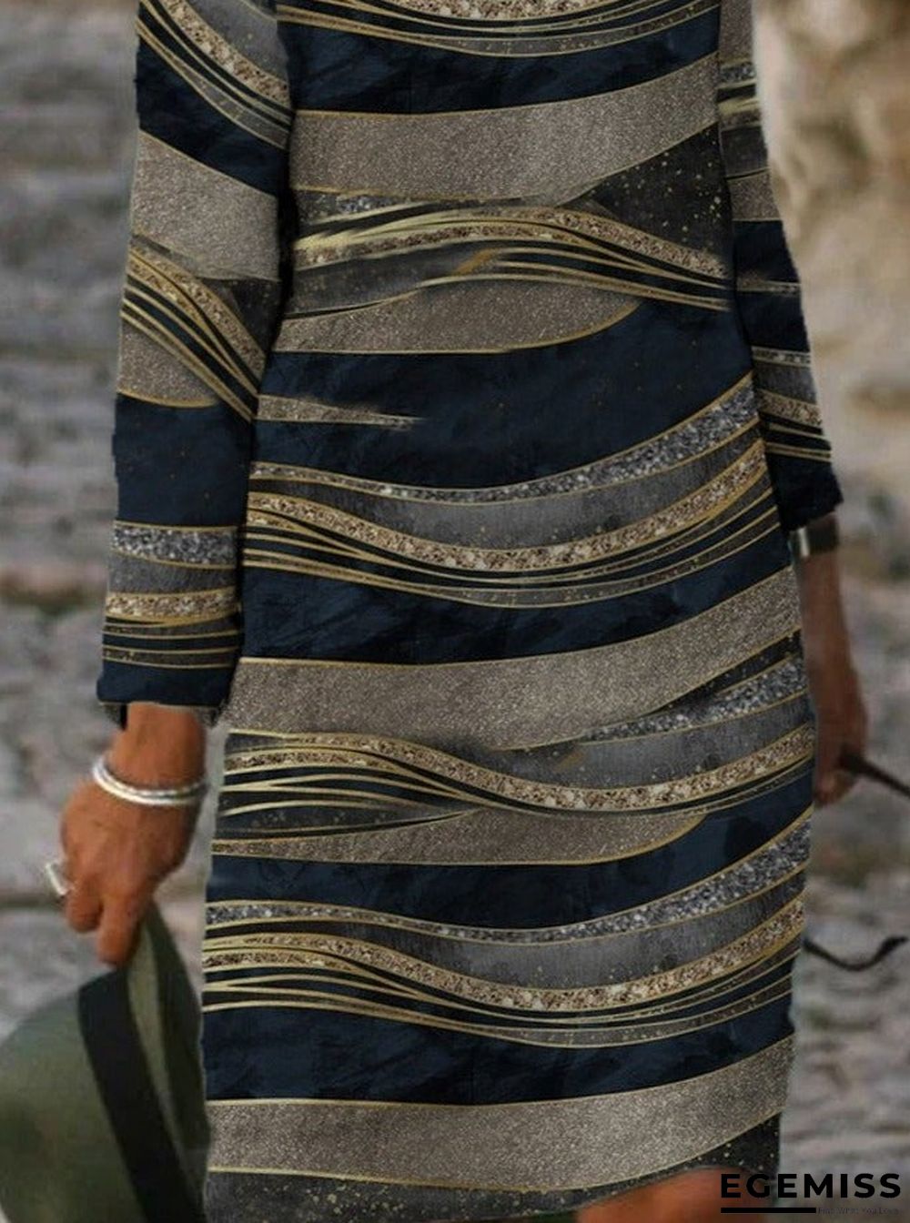 Casual Art Print V-neck Long Sleeve Midi Dress Women | EGEMISS