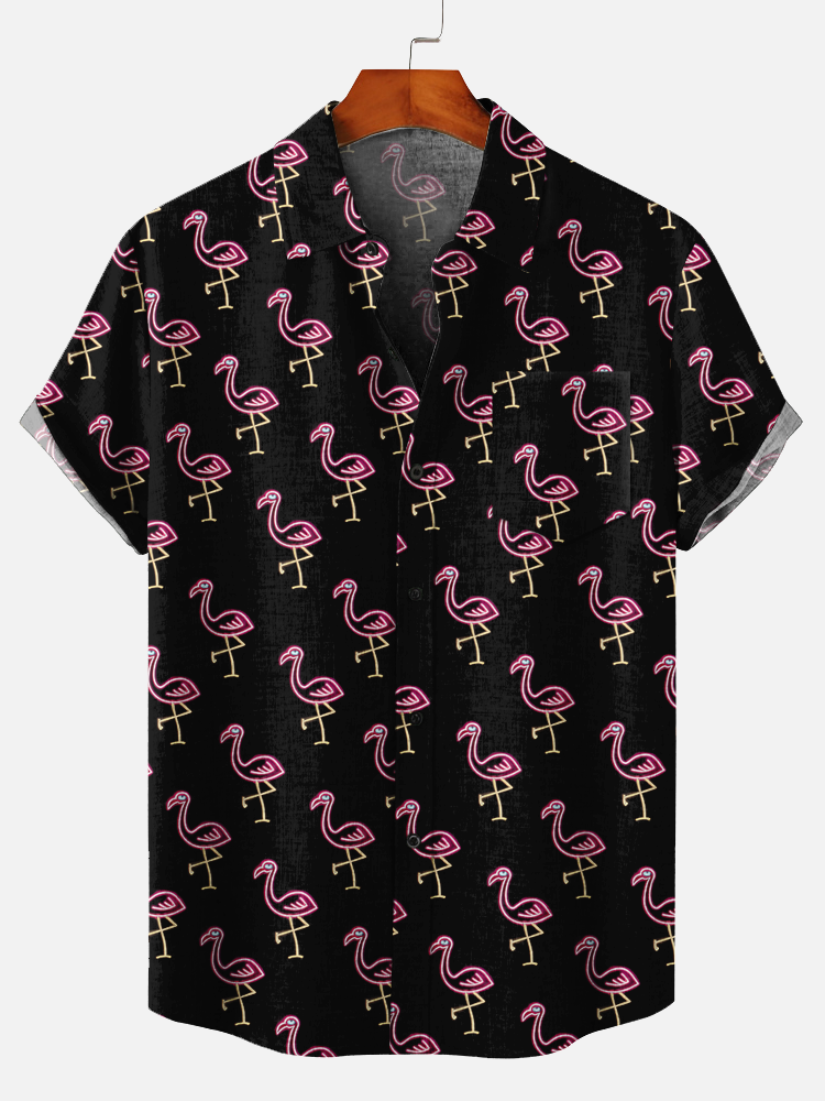 Casual Fun Flamingo Vacation Pocket Shirt PLUSCLOTHESMAN