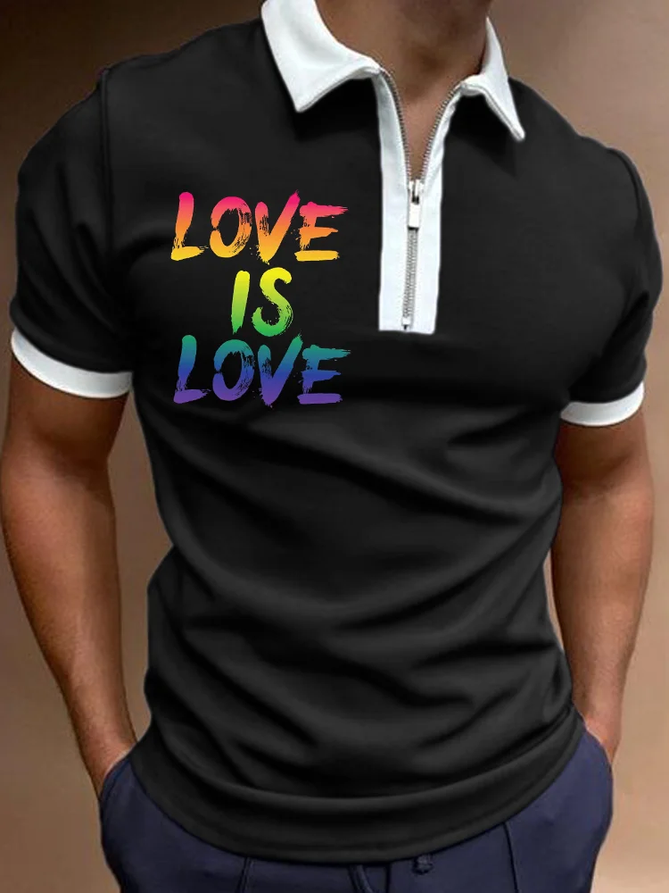 Rainbow Love Is Love Zip Up Polo Shirt