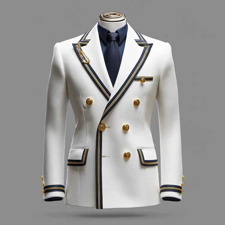 Okaywear Contrast Binding Stripe Double Breasted Peak Lapel Blazer 