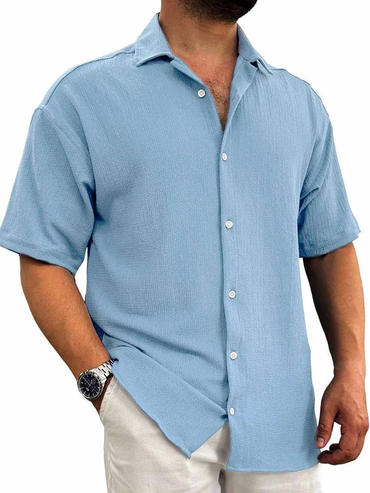 Men's Hawaiian casual pit fabric short-sleeved shirt