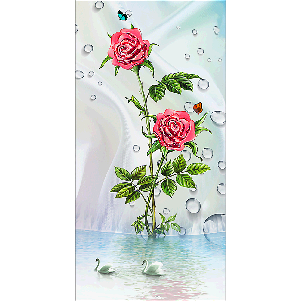 

45*85CM - Round Drill Diamond Painting - Flower and Swans, 501 Original