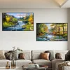 (US Local)2pack Landscape 5D DIY Full Drill Round Big Size Diamond Painting Kit Home Decor 70x40cm