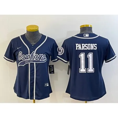 Youth Dallas Cowboys #11 Micah Parsons Navy With Patch Cool Base Stitched Baseball Jersey 19YA