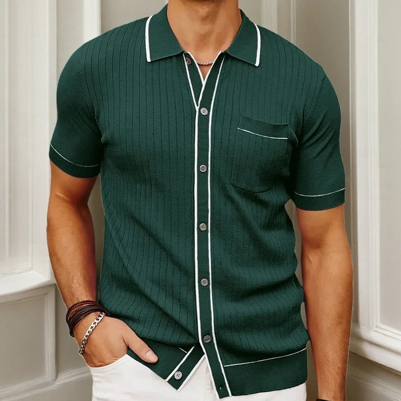 Uveng Uveng Men's New Summer Cardigan Knits Single-Dish Short Sleeve Business Polo Shirtsy0185