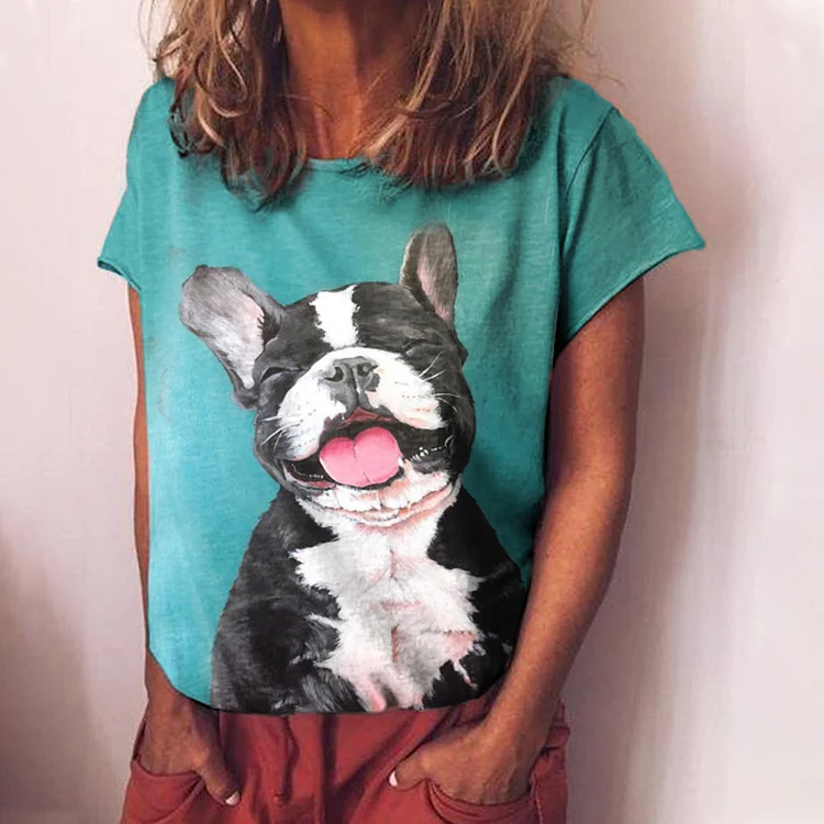 Casual Cute Dog Print Short Sleeve T-Shirt