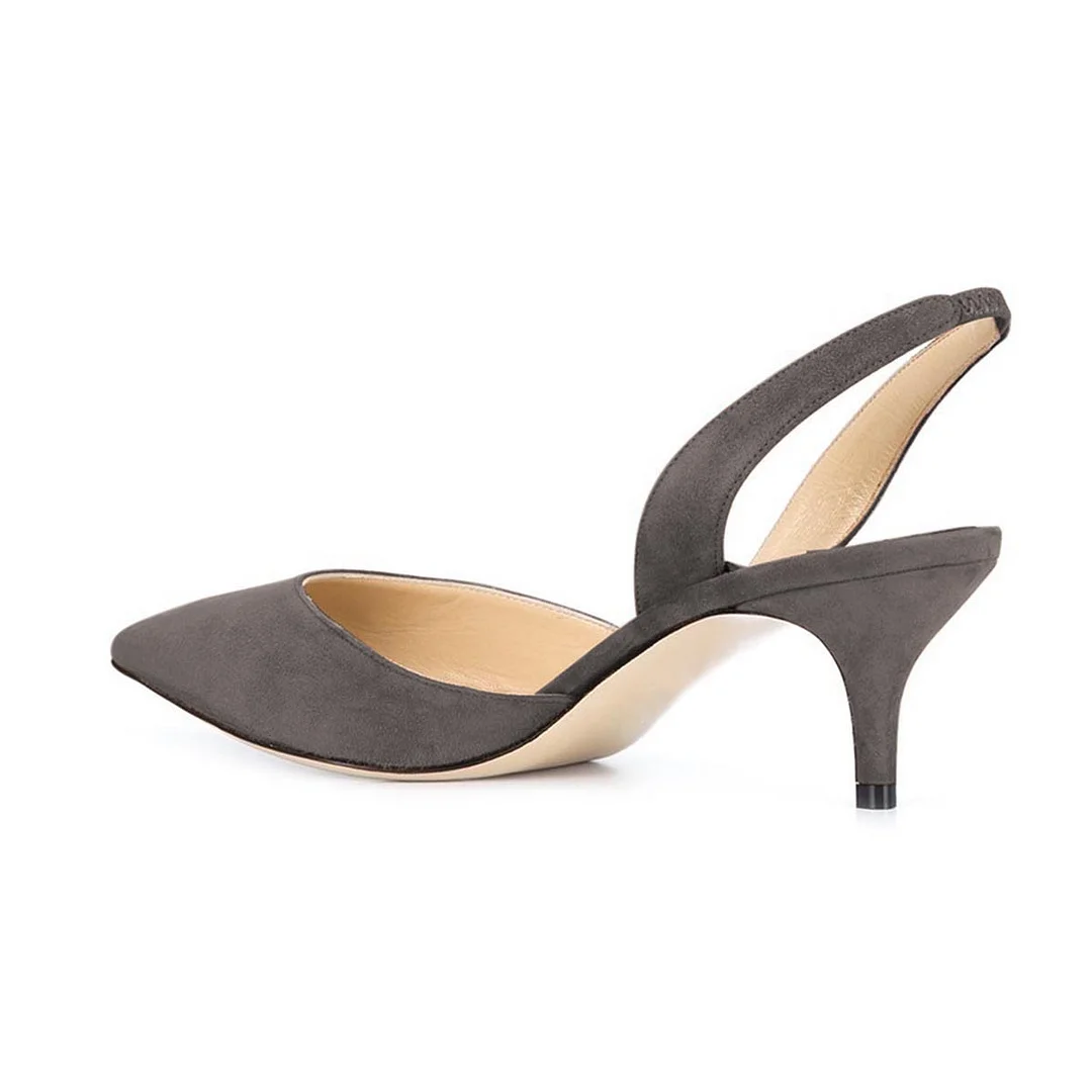 Faux Suede Sophisticated Pointed Slingback Elegant Heel Gray Pumps