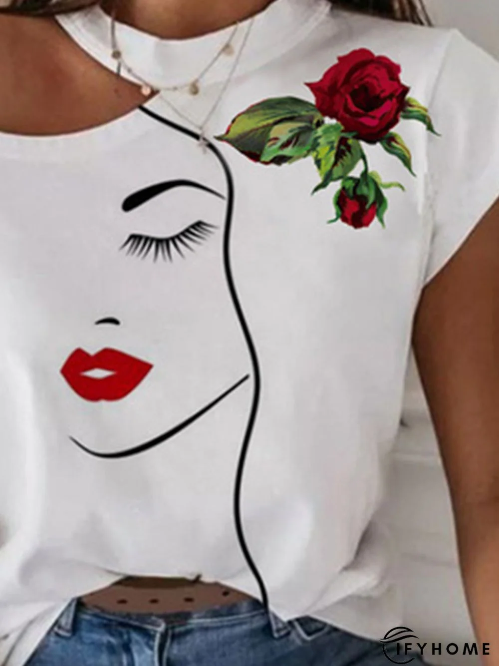 Daily Floral Crew Neck Cap Sleeve T-Shirt | IFYHOME