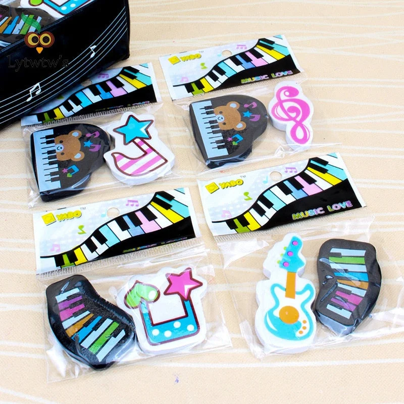 1Pcs Lytwtw's Cute Kawaii Pencil Cartoon Piano Rubber Eraser Kids School Office Stationery Supply Lovely Erasers