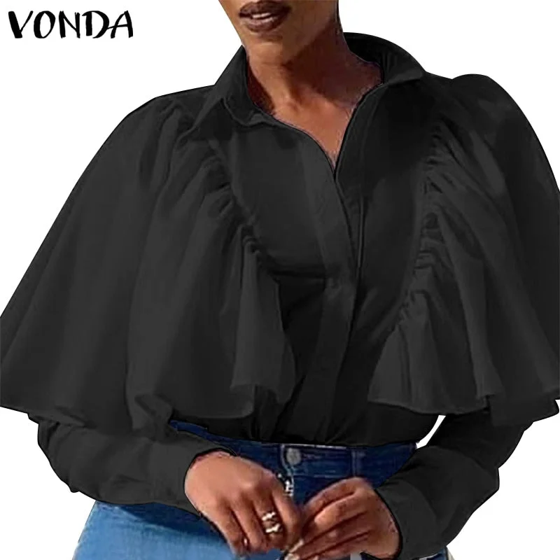 Women Shirts Long Sleeve Turn-down Collar Blouse 2022 VONDA Female Casual Blouse OL Shirts Blusas Tops Oversized Robe Femme