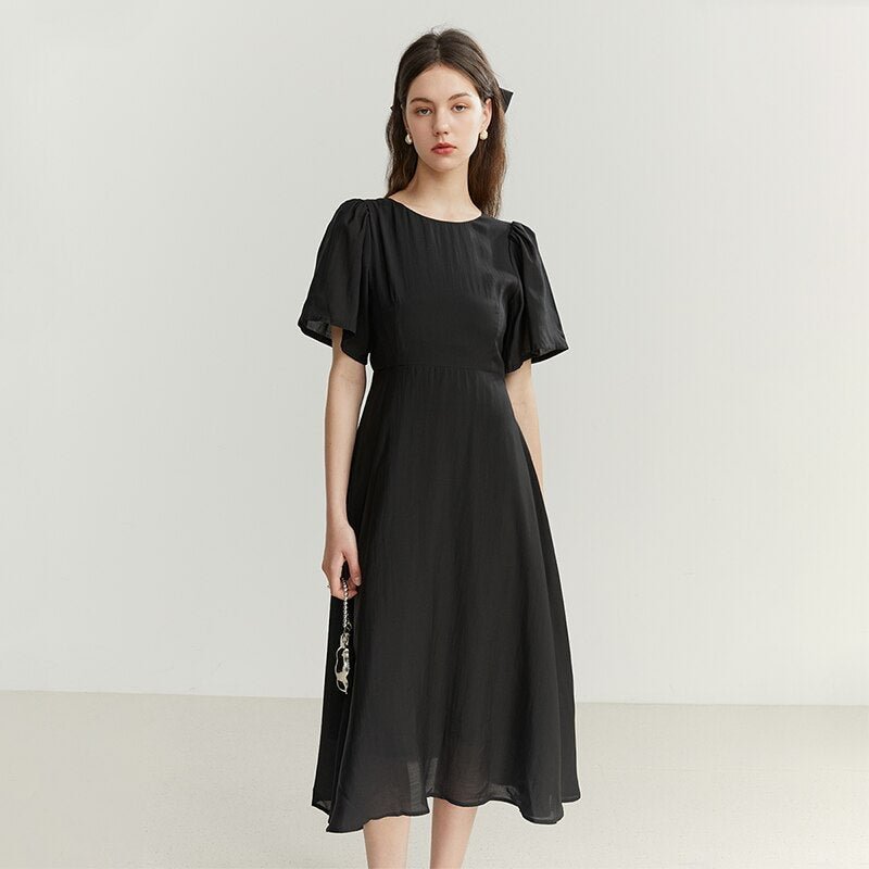 FSLE Elegant Women Dress Flying Sleeve Temperament Solid Color High-end Summer 2022 Slim Thin High Waist Female Dating Dress